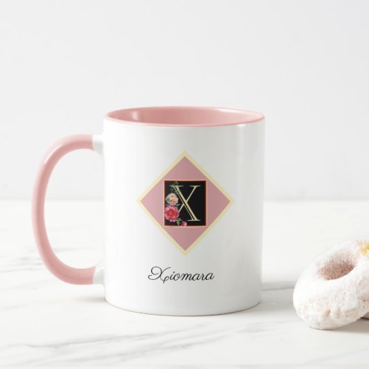 Personalisierte Vintage Rose "X" Tasse (Mit Donut)