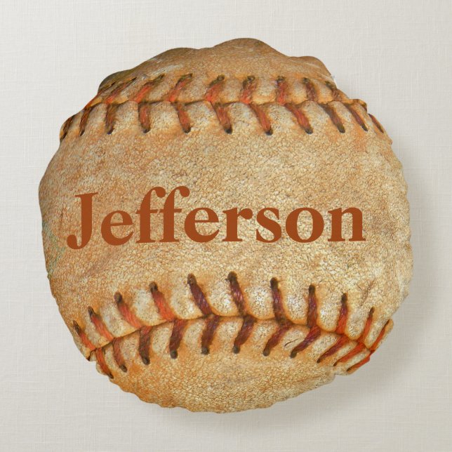 Personalisierte Vintage Rot-Naht Rundes Kissen (Rückseite)