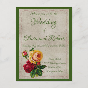 Personalisierte Vintage Rot- und Gelbrosen Postkarte