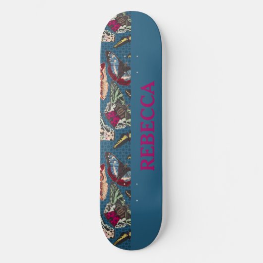 Personalisierte Vintage Schmetterlingsdarstellung Skateboard (Vorderseite)