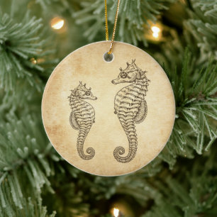 Personalisierte Vintage Seepferd Ocean Beach Keramik Ornament