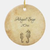 Personalisierte Vintage Seepferd Ocean Beach Keramik Ornament (Hinten)