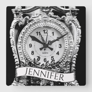 Personalisierte Vintage-Silber  Quadratische Wanduhr