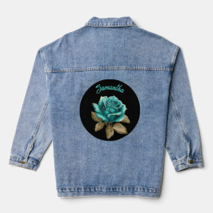 Personalisierte Vintage Teal Rose Jeansjacke