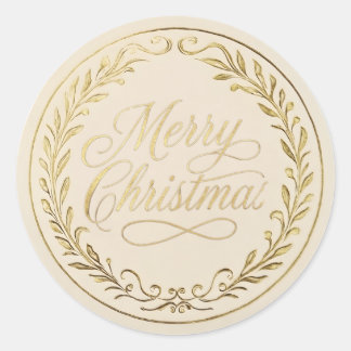 Personalisierte Vintage-Weihnachtsaufkleber | Gold Runder Aufkleber