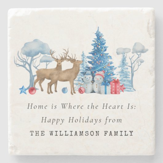 Personalisierte Vintage Weihnachtsfamilie Steinuntersetzer (Vorderseite)