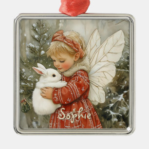 Personalisierte Vintage-Weihnachtsfee mit Hase Ornament Aus Metall