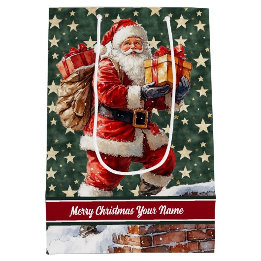 Personalisierte Vintage Weihnachtskarte Mittlere Geschenktüte (Rückseite)