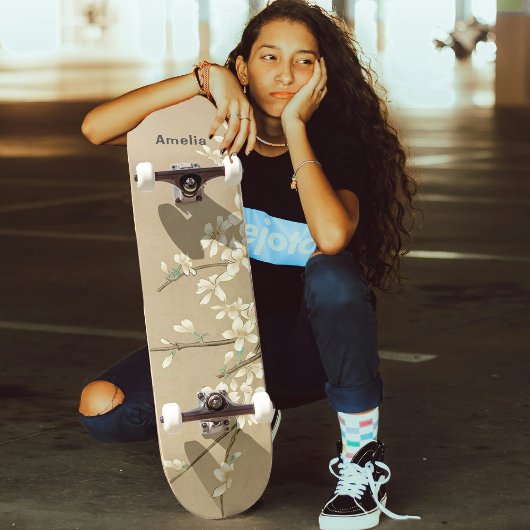 Personalisierte Vintage weiße Blume Skateboard