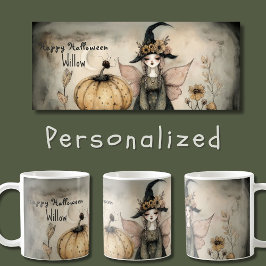Personalisierte Vintage Whimsical Halloween Hexe, Kaffeetasse