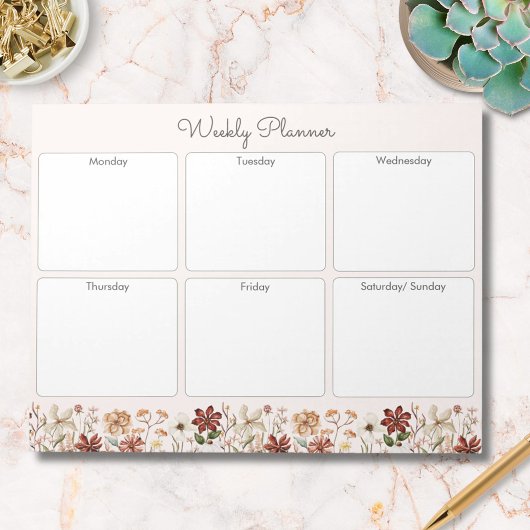Personalisierte Vintage Wildblume Wochenplaner Notizblock