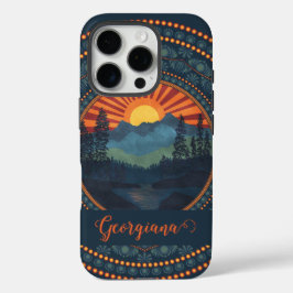 Personalisierte Vintage Wildnis Sunset Dot Mandala iPhone 16 Pro Hülle