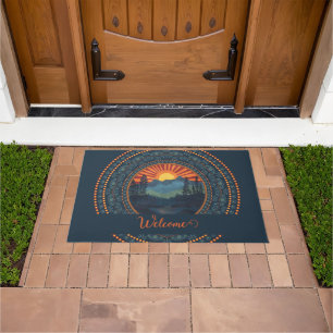 Personalisierte Vintage Wildnis Sunset Dot Mandala Fußmatte