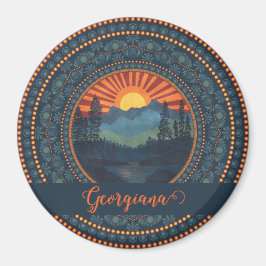 Personalisierte Vintage Wildnis Sunset Dot Mandala Magnet