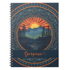 Personalisierte Vintage Wildnis Sunset Dot Mandala Notizblock