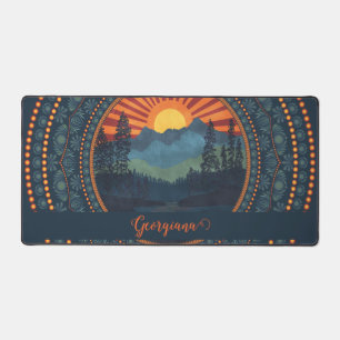 Personalisierte Vintage Wildnis Sunset Dot Mandala Schreibtischunterlage