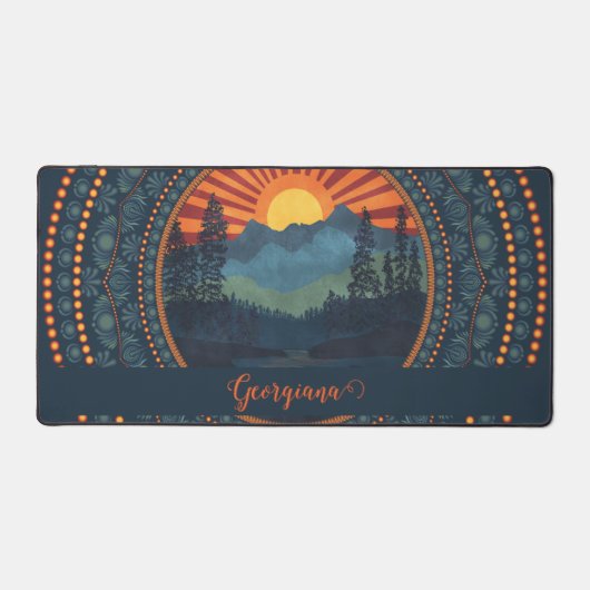 Personalisierte Vintage Wildnis Sunset Dot Mandala Schreibtischunterlage (Vorderseite)