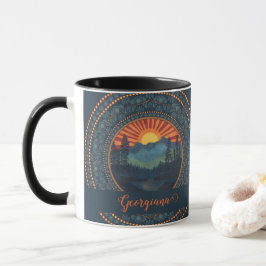 Personalisierte Vintage Wildnis Sunset Dot Mandala Tasse