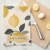 Personalisierte Vintage Zitronen mit grünen Blätte Geschirrtuch (Viertel Falte)