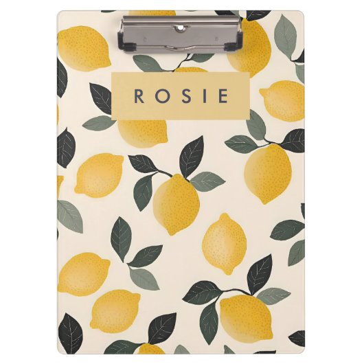 Personalisierte Vintage Zitronen mit grünen Blätte Klemmbrett (Vorderseite)