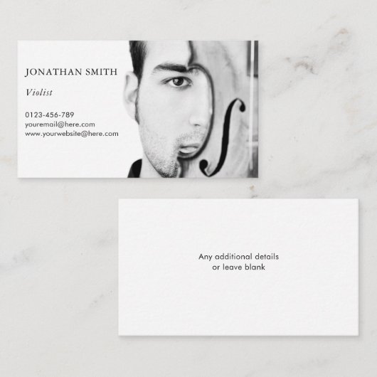 Personalisierte Viola Fotovorlage Modernes Schwarz Visitenkarte (Vorne/Hinten)