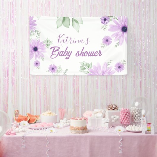 Personalisierte Violett Wasserfarben Blume Kinderd Banner (Party)