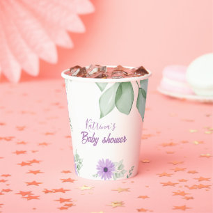 Personalisierte Violett Wasserfarben Blume Kinderd Pappbecher