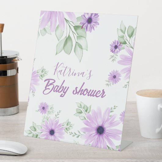 Personalisierte Violett Wasserfarben Blume Kinderd Sockelschild (In Situ)