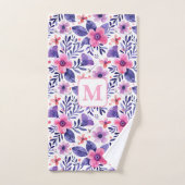 Personalisierte, violette Handblumen Badhandtuch Set (Handtuch)
