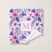Personalisierte, violette Handblumen Badhandtuch Set (Waschlappen)