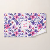 Personalisierte, violette Handblumen Badhandtuch Set (Handtuch)