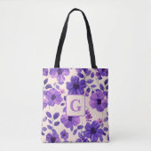 Personalisierte, violette Handblumen Tasche (Vorderseite)