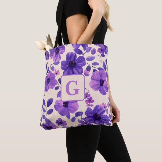 Personalisierte, violette Handblumen Tasche (Von Nahem)