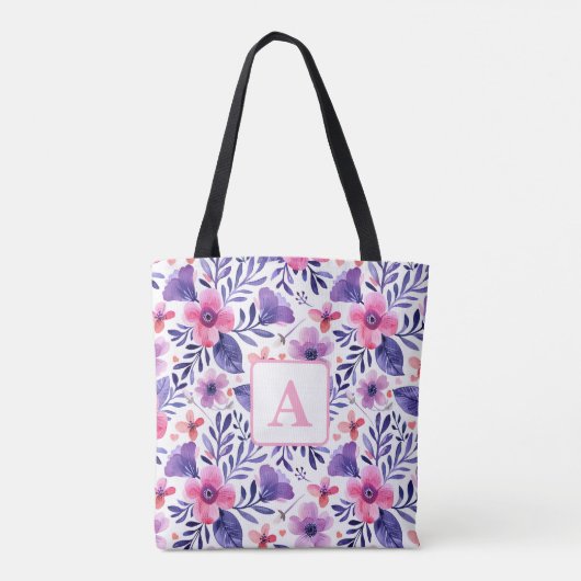 Personalisierte, violette Handblumen Tasche (Rückseite)