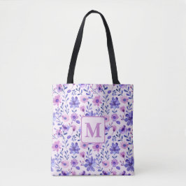 Personalisierte, violette Handblumen Tasche