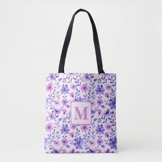Personalisierte, violette Handblumen Tasche (Vorderseite)