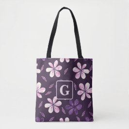 Personalisierte, violette Handblumen Tasche