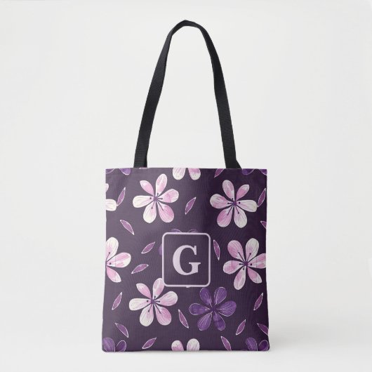 Personalisierte, violette Handblumen Tasche (Vorderseite)