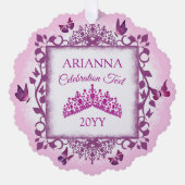 Personalisierte violette Tiara & Schmetterlinge Er Ornament Karte (Vorderseite)