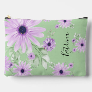 Personalisierte violette und grüne Aquarellblumen  Zubehörtasche