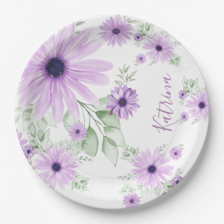 Personalisierte Violette und grüne Wasserfarbe Pappteller