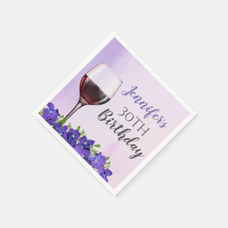 Personalisierte Violetten und Weinglas 30. Geburts Serviette
