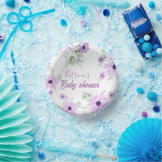 Personalisierte Violettfarben-Blume Pappteller (Party)