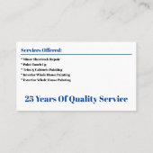 Personalisierte Visitenkarte des AN (Rückseite)