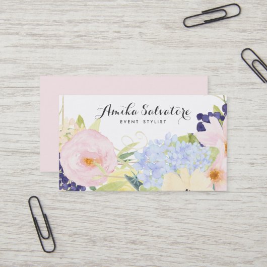 Personalisierte Visitenkarte mit Frühlingsblumen (Vorderseite/Rückseite Beispiel)