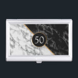 Personalisierte Visitenkarten-Gehäuse - Ihre ganz  Visitenkarten Dose<br><div class="desc">Personalisierte Visitenkarten-Fälle mit Geburtstag oder Jubiläum Schwarz-Weiß-Marmor-Steindesign von MIGNED - Add Your Years - Alter / Letter / Logo / Nummer / Mehr !</div>