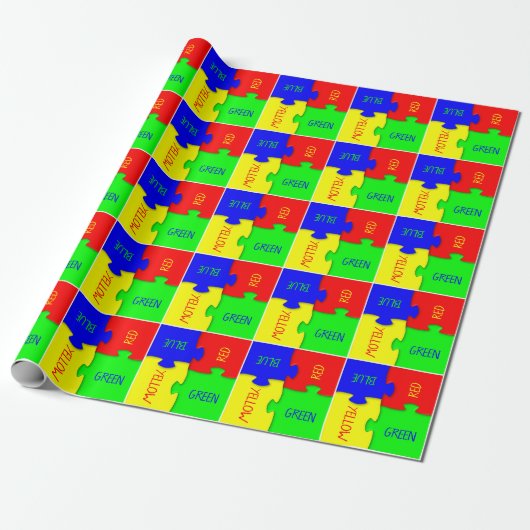 Personalisierte Vivid Colored Jigsaw Puzzlestücke Geschenkpapier (Ungerollt)