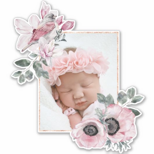 Personalisierte Vögel und Blume als Bilderrahmen Aufkleber (Vorderseite)