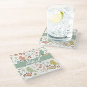 Personalisierte Vogelarten und Zweige Glasuntersetzer (Schrägansicht)