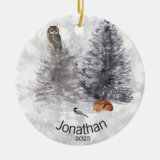 Personalisierte Vogelscheuche Winterhütte Keramik Ornament (Vorne)